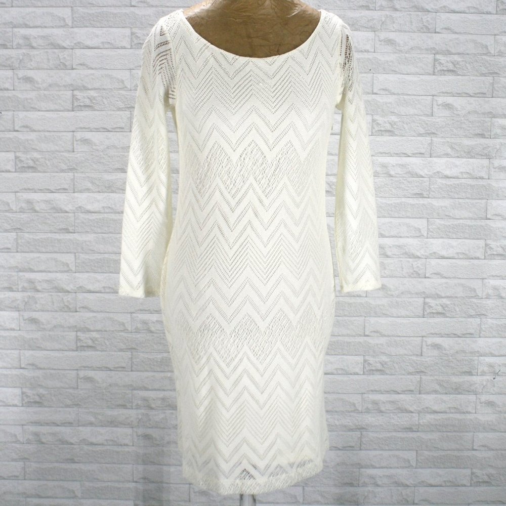 BANANA REPUBLIC Dress Knit Lace Chevron Stripe Cropped Sleeve Iovry Off White 4